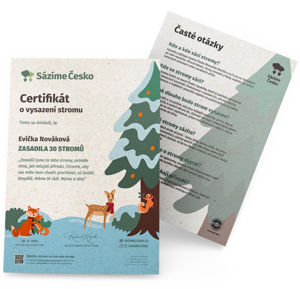 sázíme česko vánoční certifikát